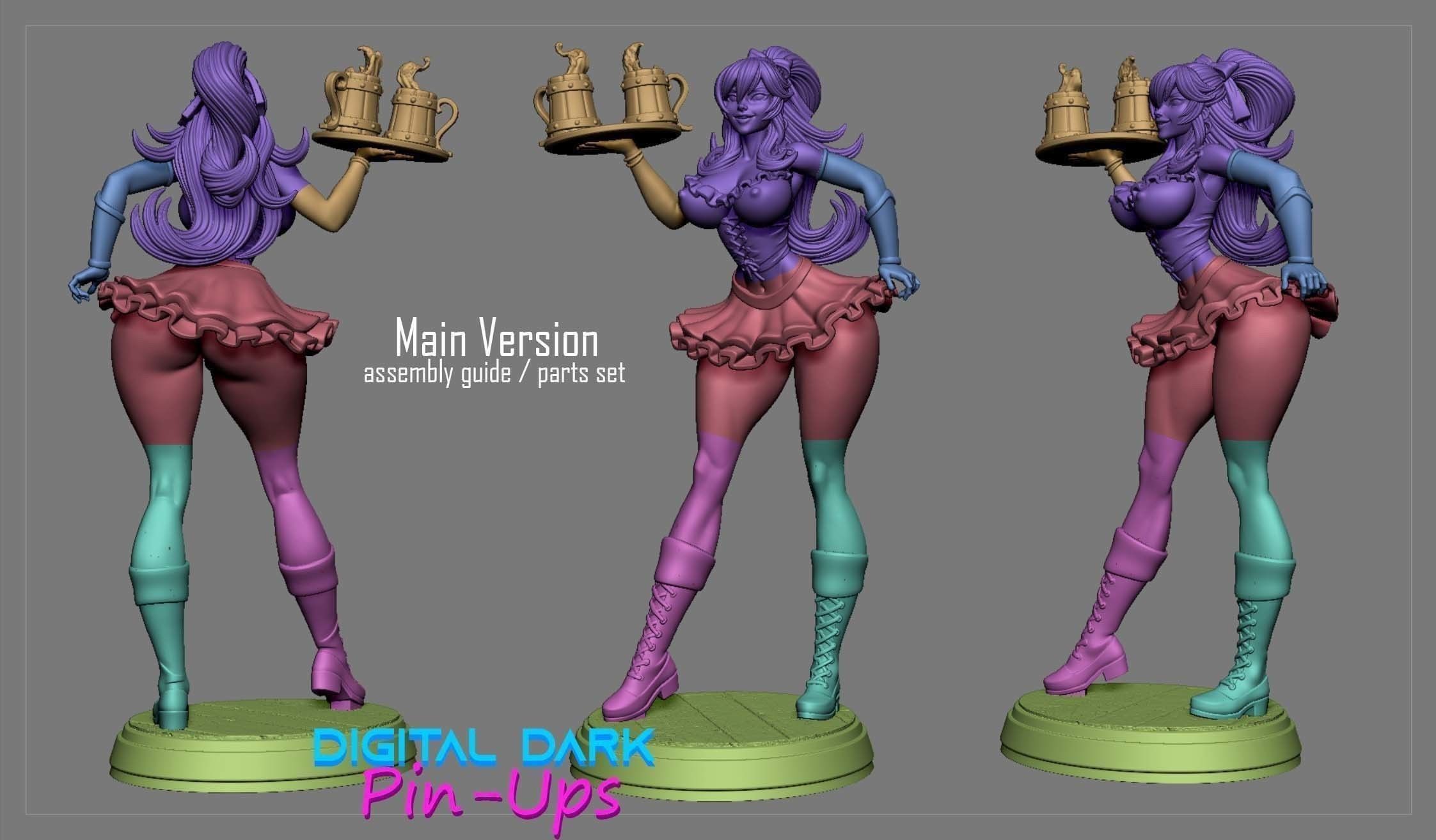 Barmaid with NSFW version and Miniatures version 3D print model_14