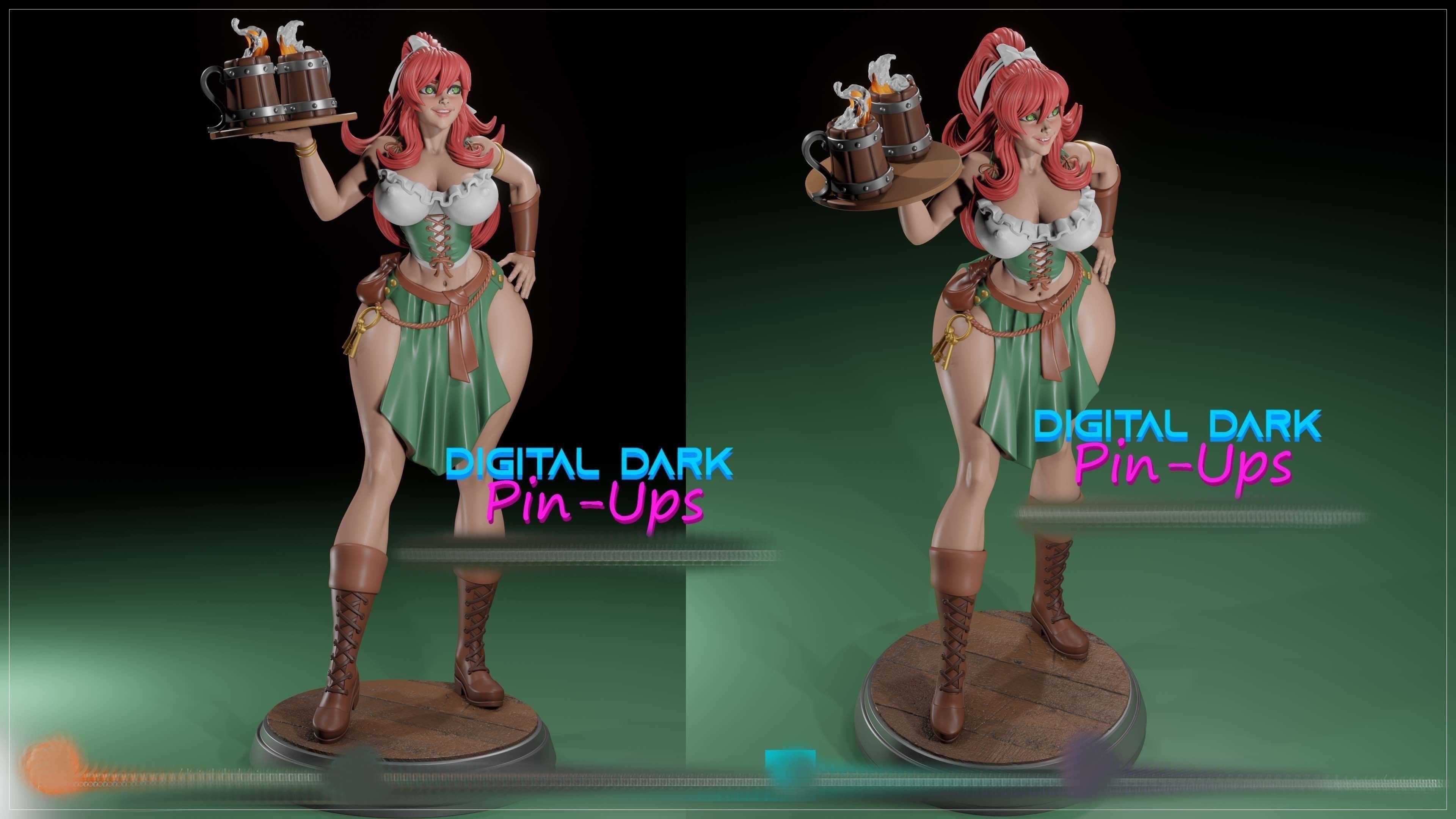 Barmaid with NSFW version and Miniatures version 3D print model_12