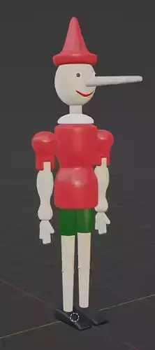 Pinocchio cartoon character wearing hat and shorts