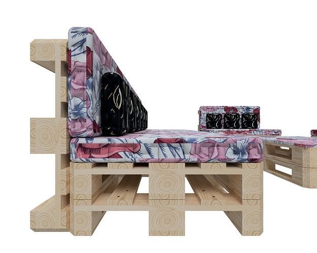 Sofa with table on pallets 3D model 7