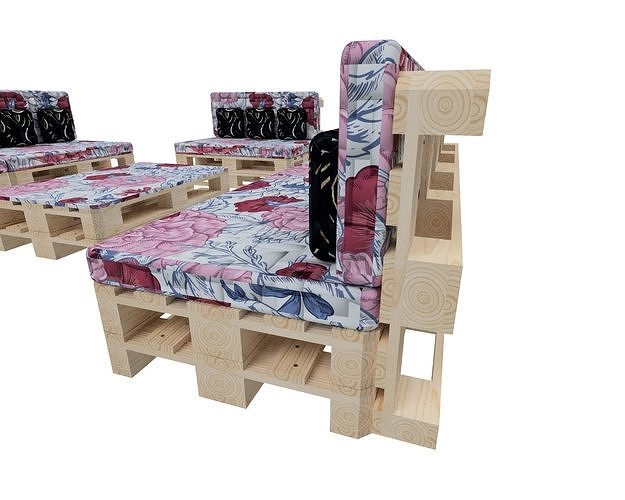 Sofa with table on pallets 3D model 5