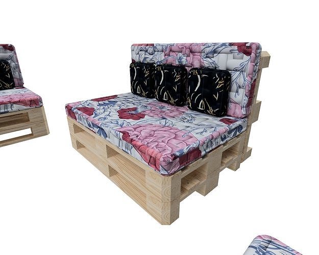Sofa with table on pallets 3D model 6