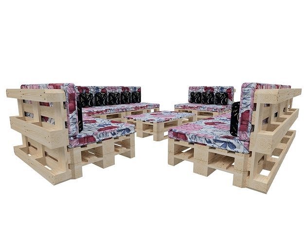 Sofa with table on pallets 3D model 4