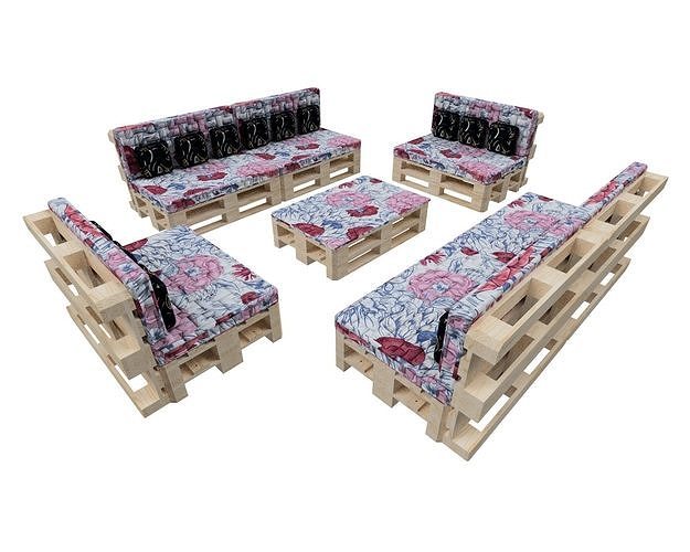 Sofa with table on pallets 3D model 2