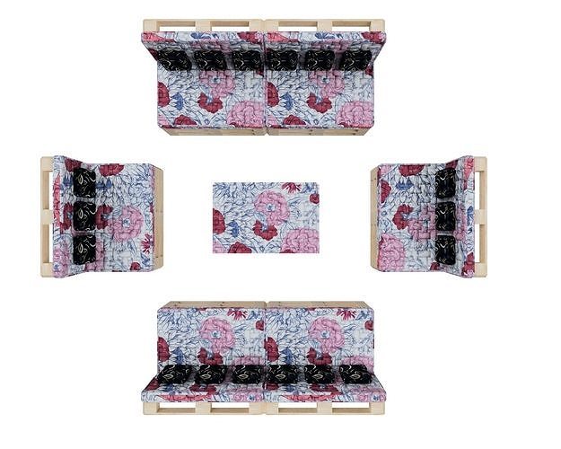 Sofa with table on pallets 3D model 3