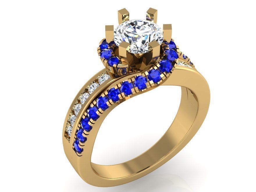Nice blue and white diamond ring 3315 3D print model 3D print model_1