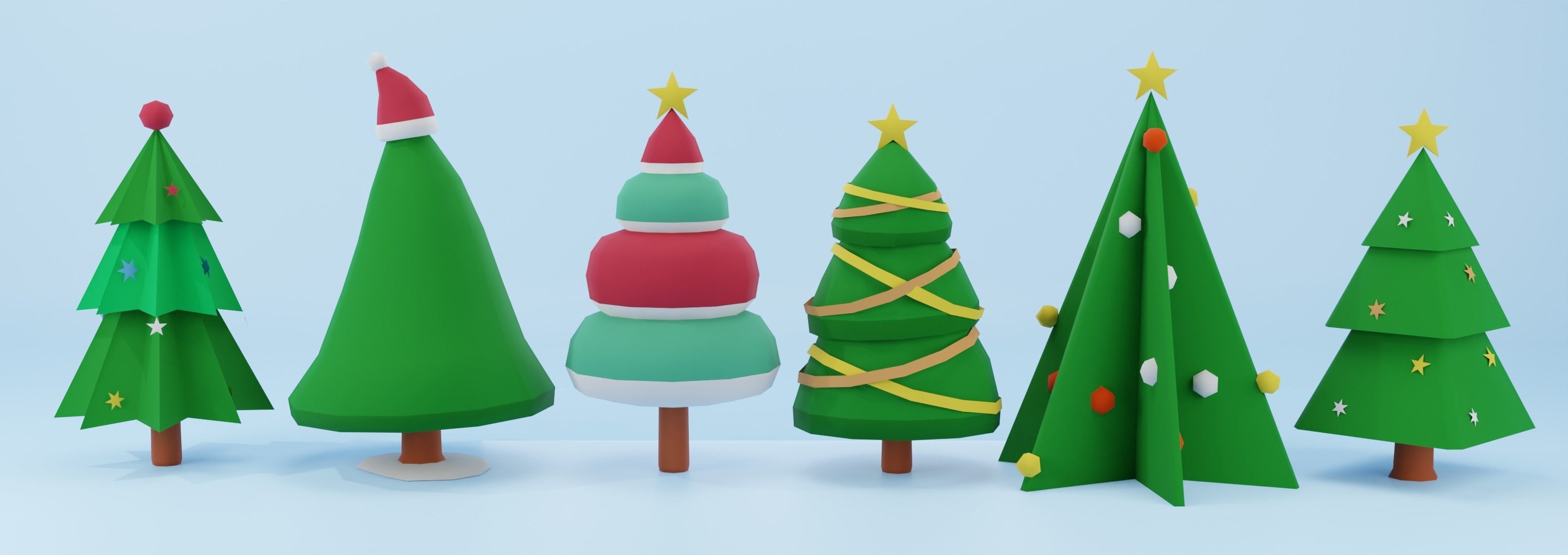Set of low poly Christmas Tree set B Low-poly 3D model Low-poly 3D model_1