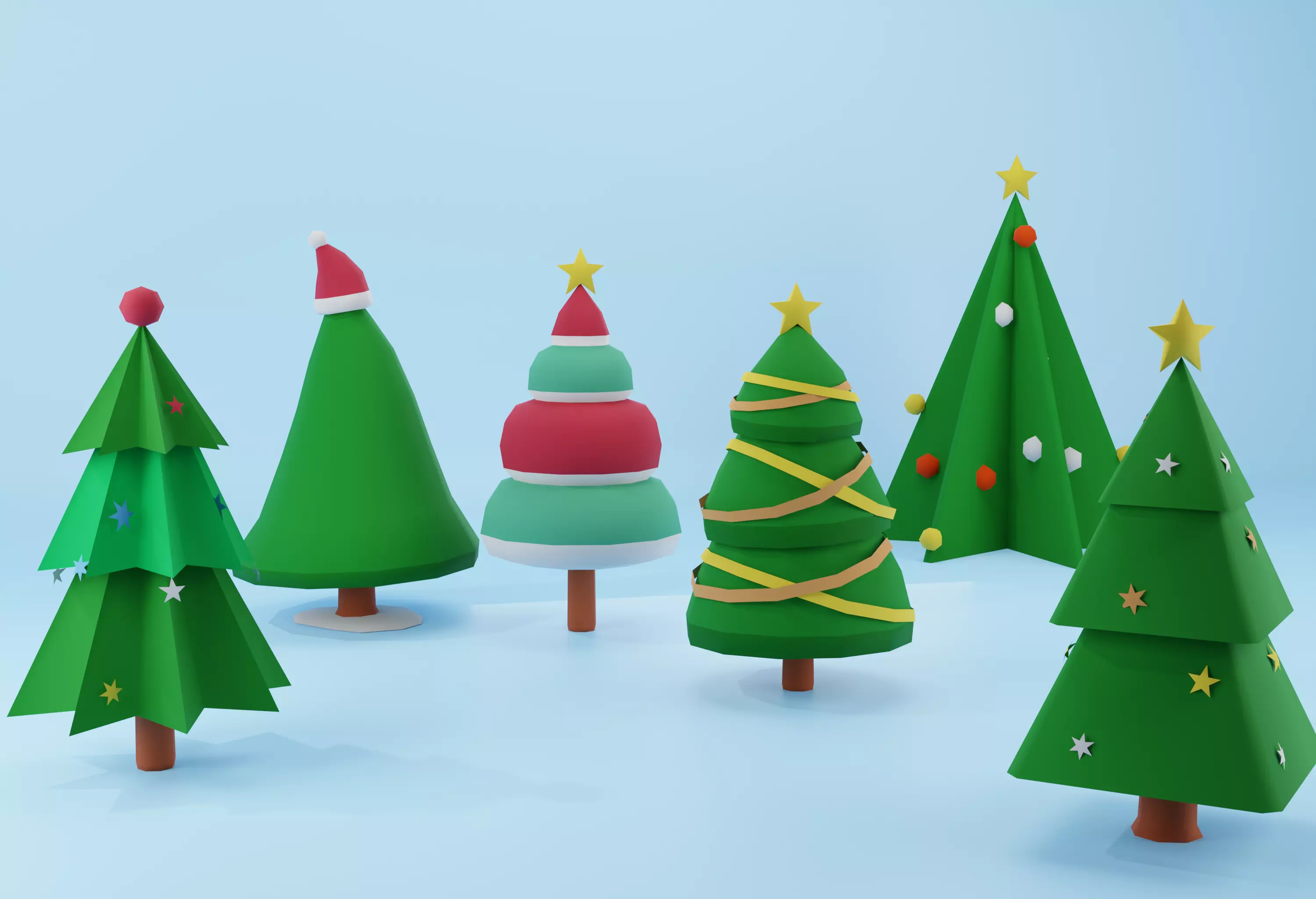 Set of low poly Christmas Tree set B Low-poly 3D model Low-poly 3D model_0