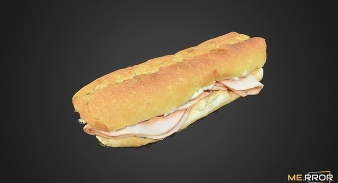 Jambon Beurre Ham Baguette Sandwitch Low-poly 3D model 7