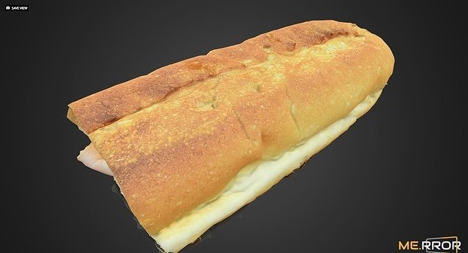 Jambon Beurre Ham Baguette Sandwitch Low-poly 3D model 3