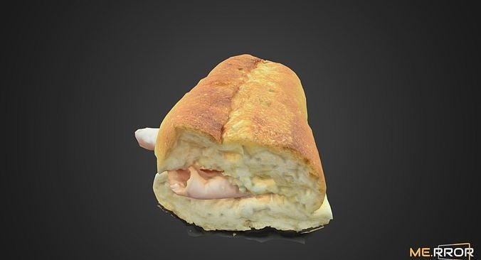 Jambon Beurre Ham Baguette Sandwitch Low-poly 3D model 2