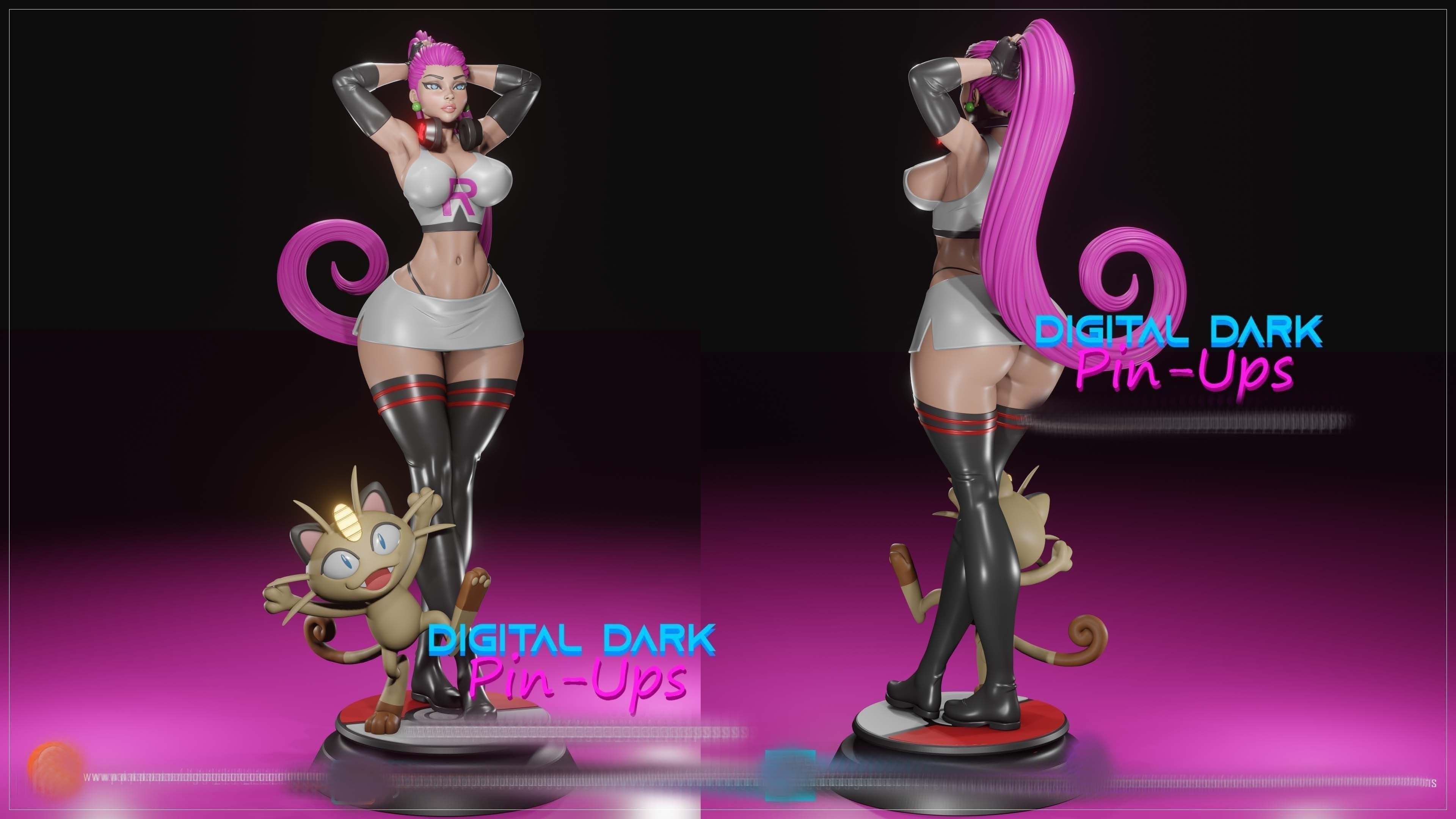 Jessie and Meowth with NSFW version and Miniatures version 3D print model_2