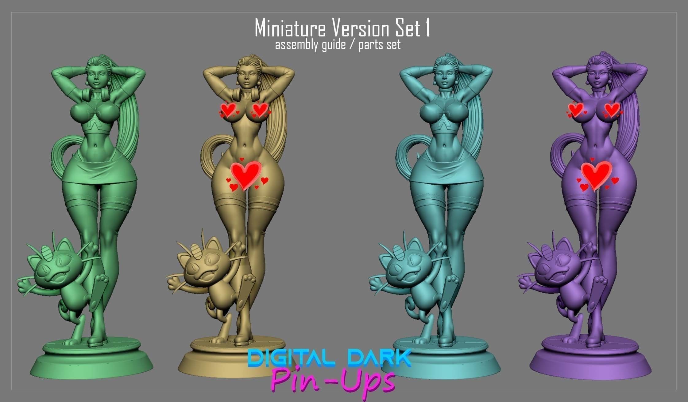 Jessie and Meowth with NSFW version and Miniatures version 3D print model_16