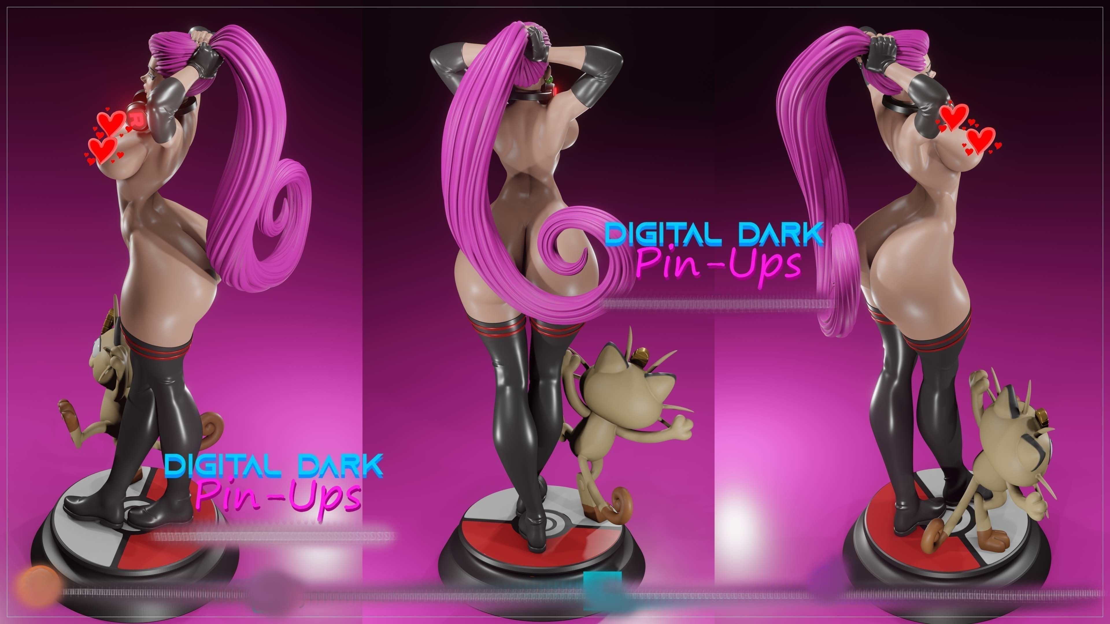 Jessie and Meowth with NSFW version and Miniatures version 3D print model_10