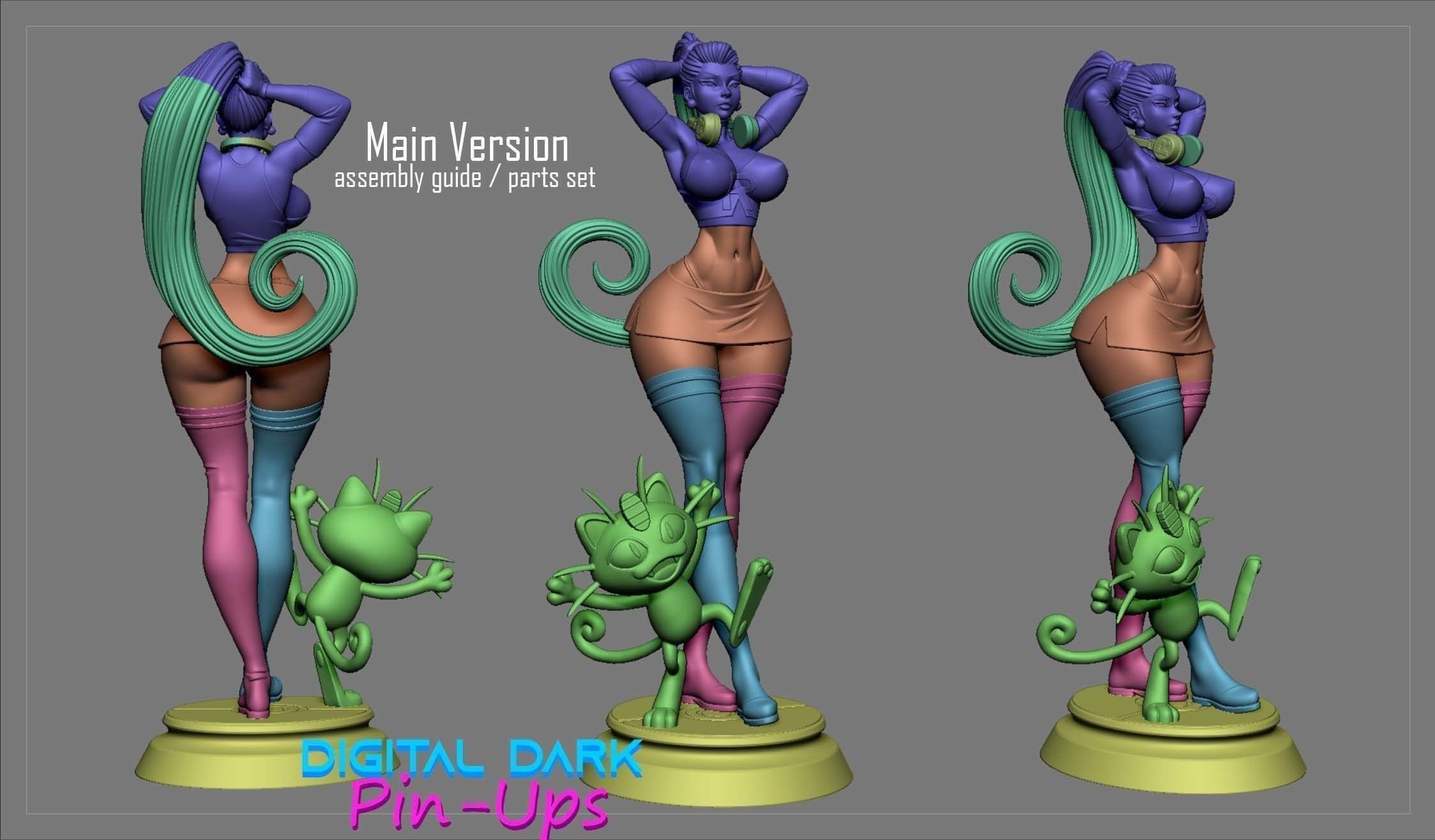 Jessie and Meowth with NSFW version and Miniatures version 3D print model_14