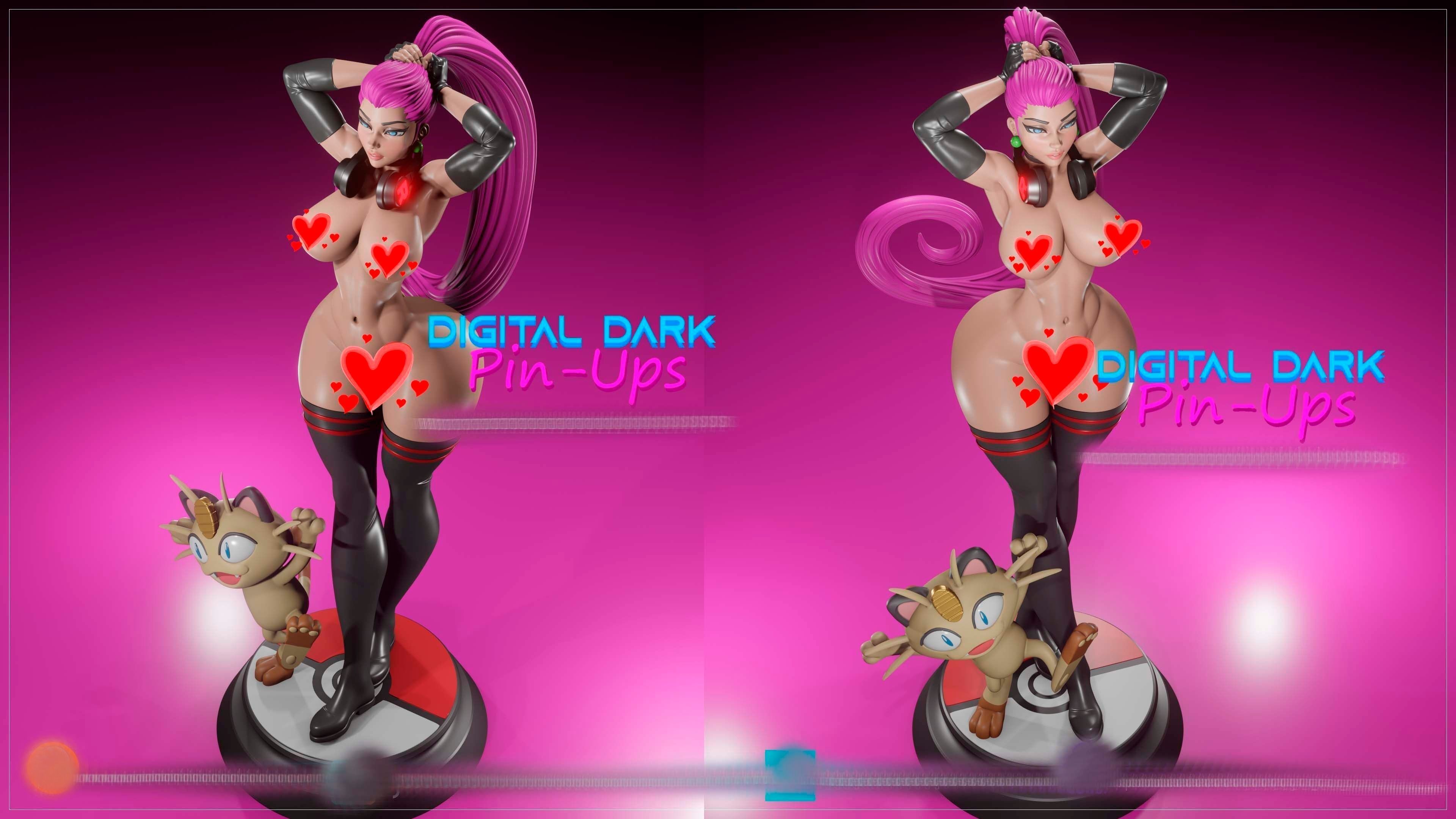 Jessie and Meowth with NSFW version and Miniatures version 3D print model_8