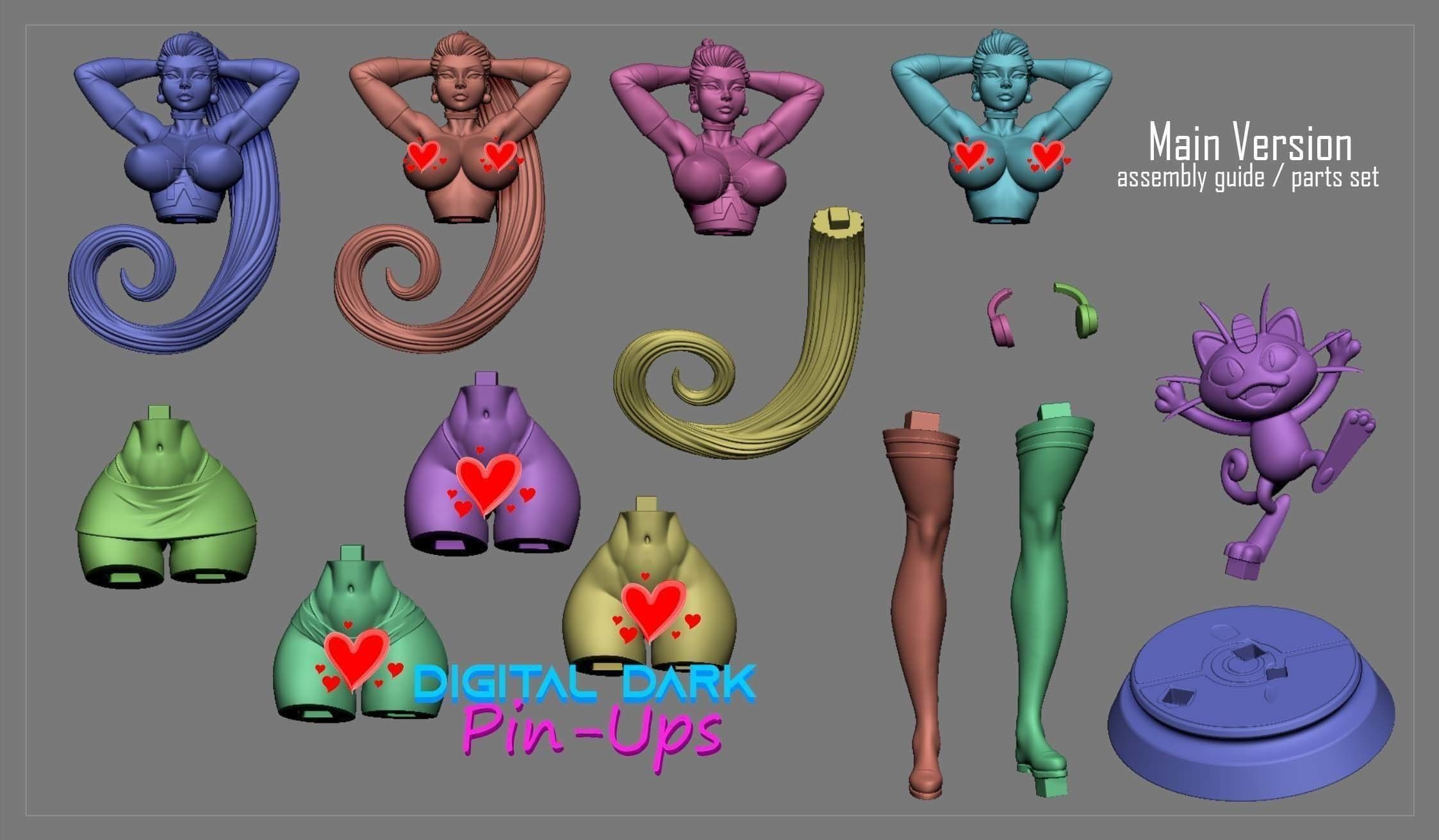 Jessie and Meowth with NSFW version and Miniatures version 3D print model_15