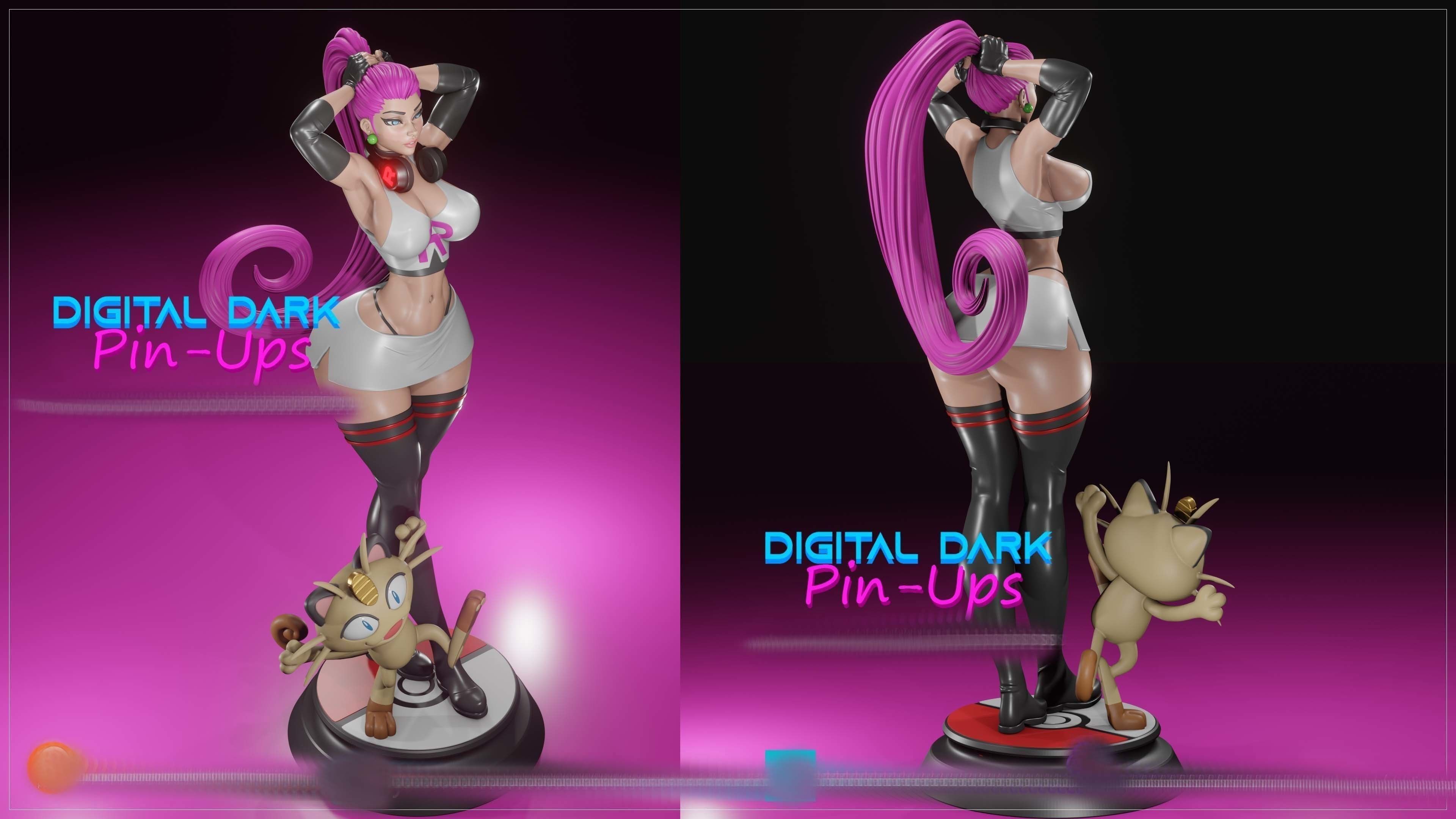 Jessie and Meowth with NSFW version and Miniatures version 3D print model_9