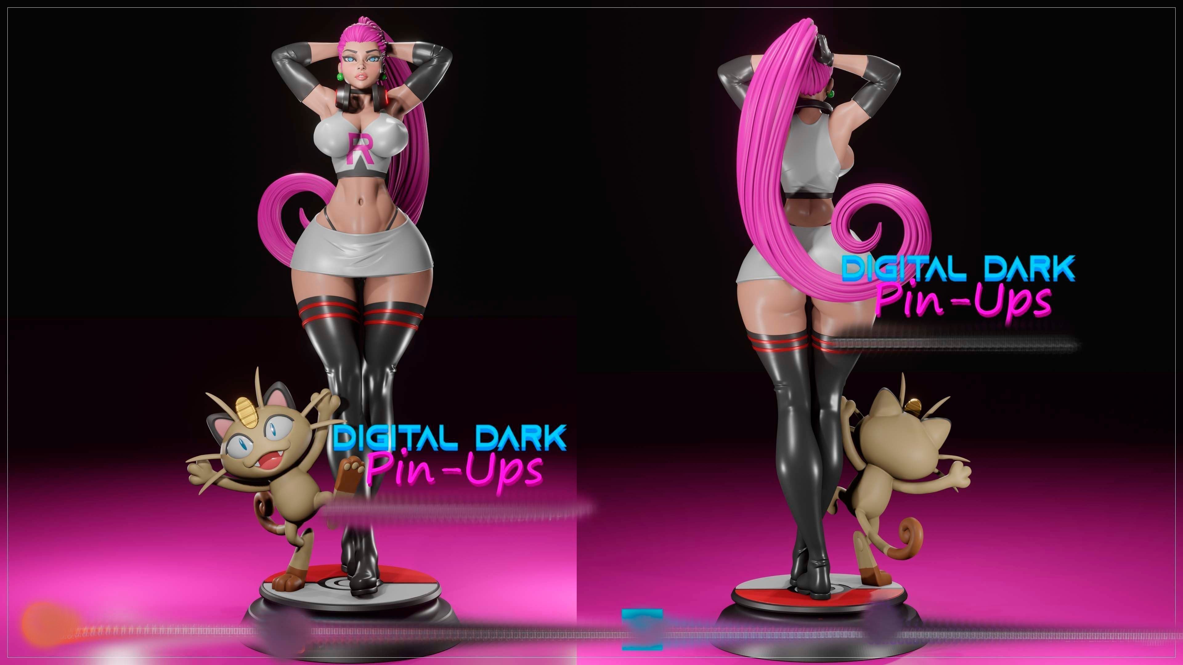 Jessie and Meowth with NSFW version and Miniatures version 3D print model_5