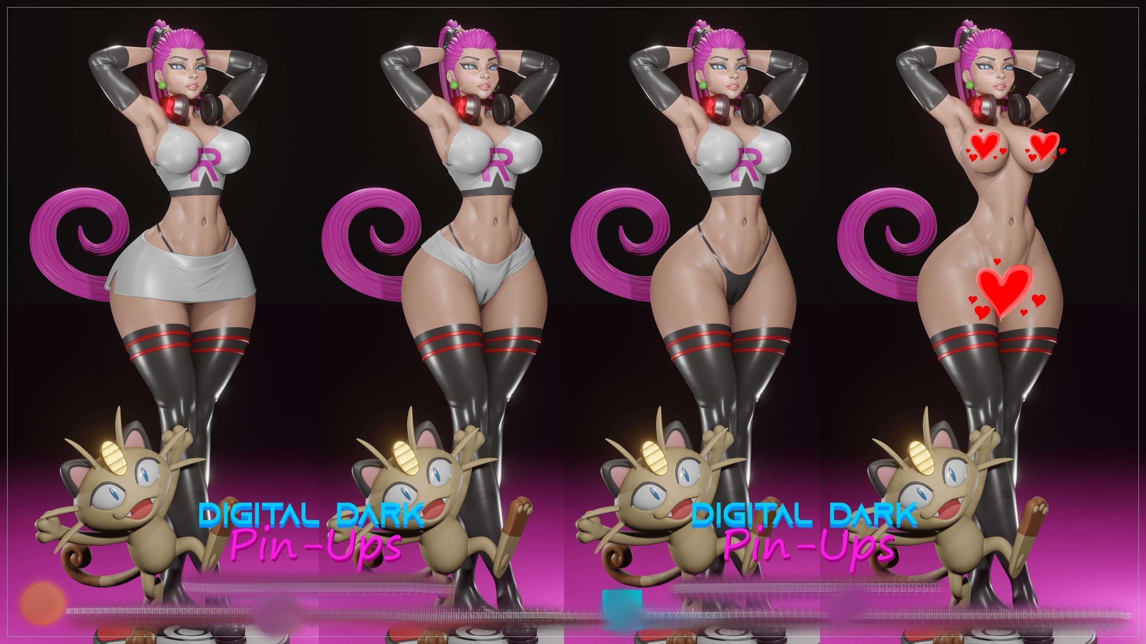 Jessie and Meowth with NSFW version and Miniatures version 3D print model_1