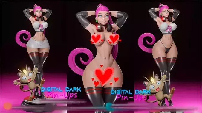 Jessie and Meowth with NSFW version and Miniatures version 3D print model