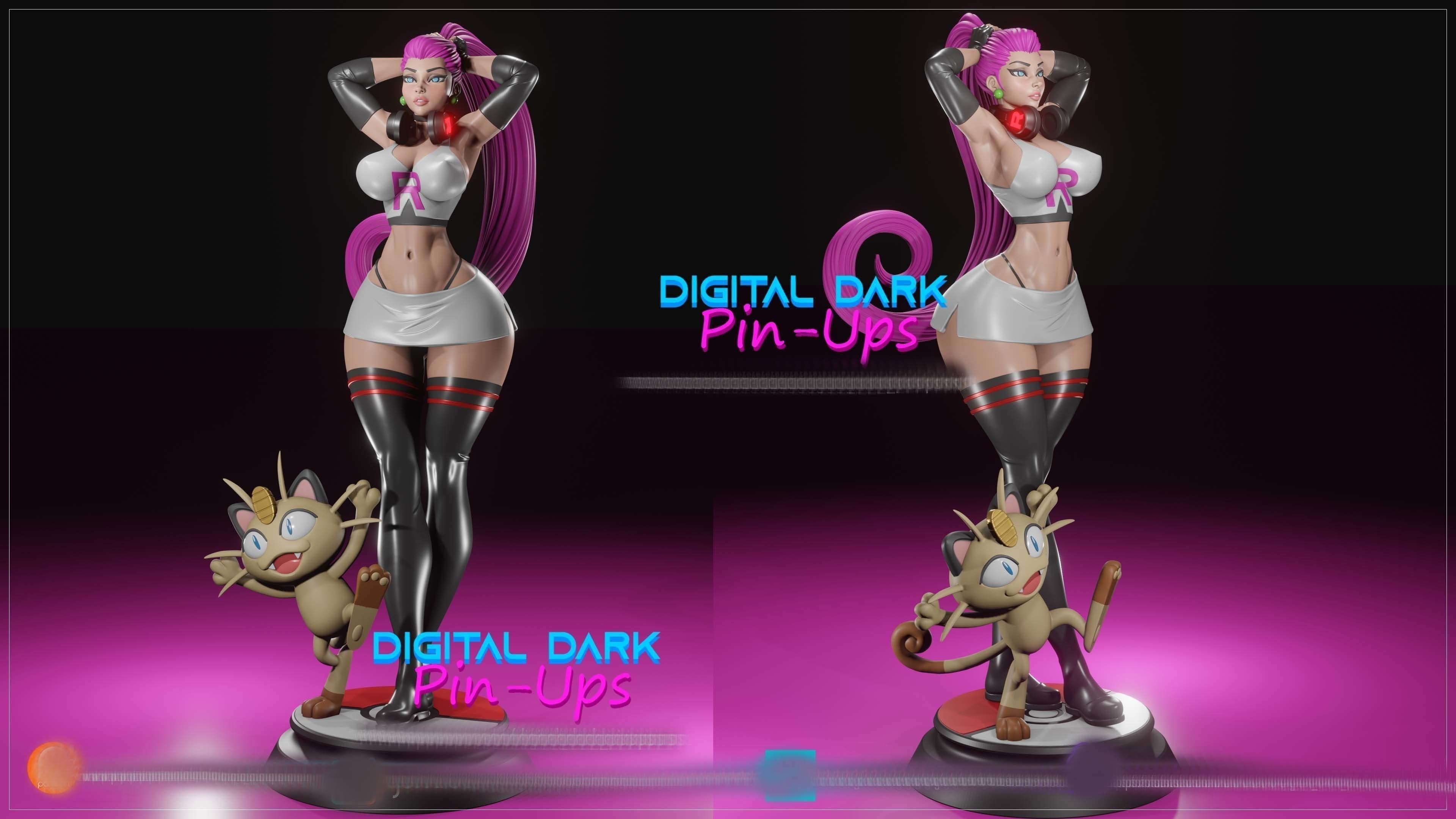 Jessie and Meowth with NSFW version and Miniatures version 3D print model_13