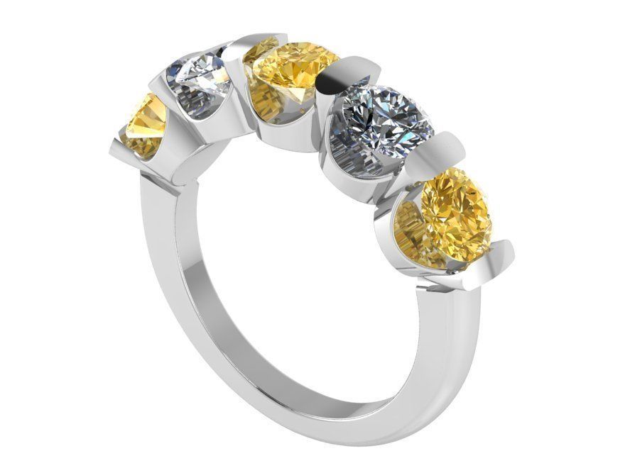 5-Stone yellow and white diamnd ring 3320 3D print model 3D print model_2