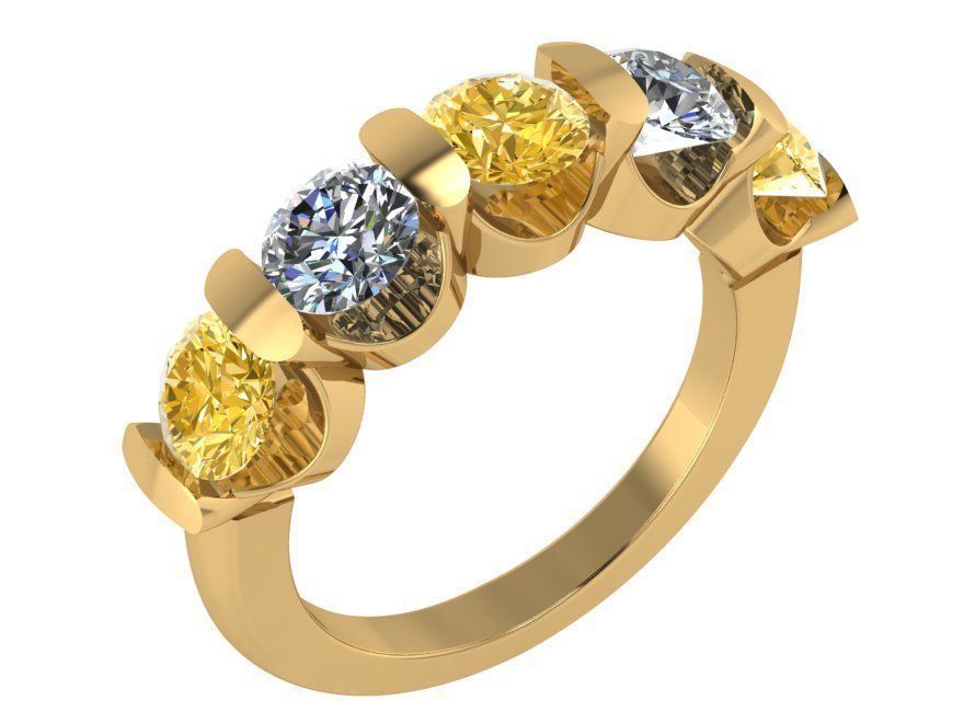 5-Stone yellow and white diamnd ring 3320 3D print model 3D print model_1