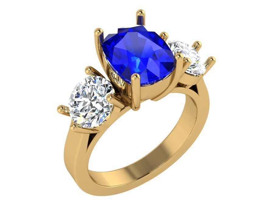 3-stone blue and white diamond ring 3322 3D print model 3D print model_1