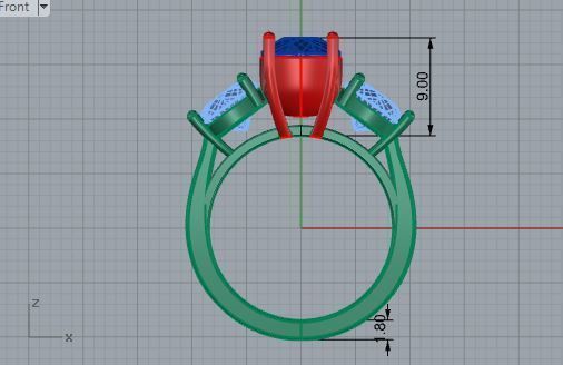 3-stone blue and white diamond ring 3322 3D print model 3D print model_5