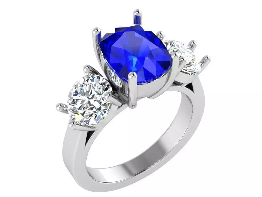 3-stone blue and white diamond ring 3322 3D print model 3D print model_0