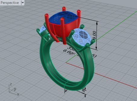 3-stone blue and white diamond ring 3322 3D print model 3D print model_7