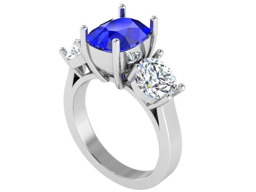 3-stone blue and white diamond ring 3322 3D print model 3D print model_2