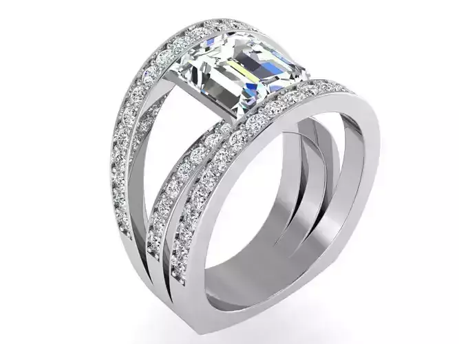 3-Row square stone diamond ring 3324 3D print model