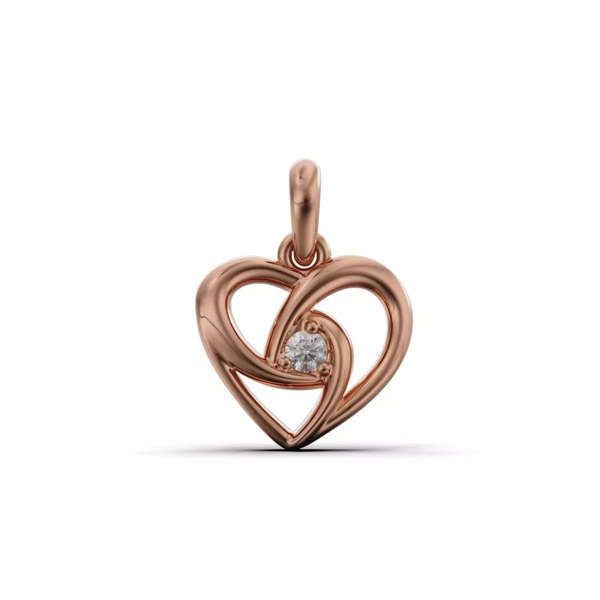 PendantHeart rose gold ring with diamonds 3D print model_0