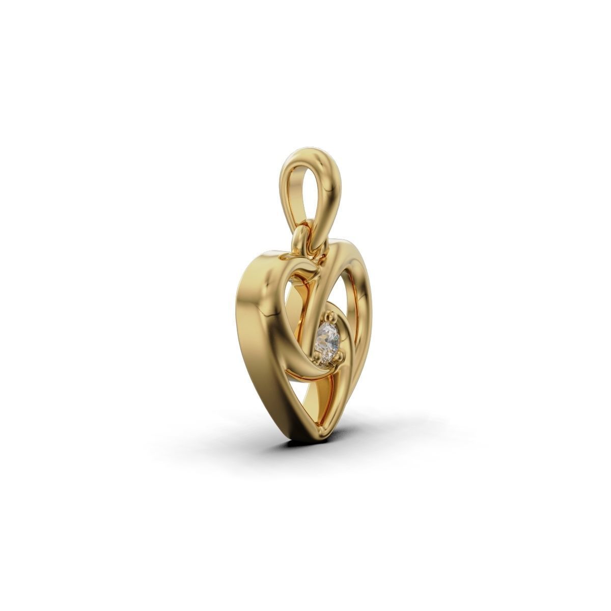 PendantHeart rose gold ring with diamonds 3D print model_11
