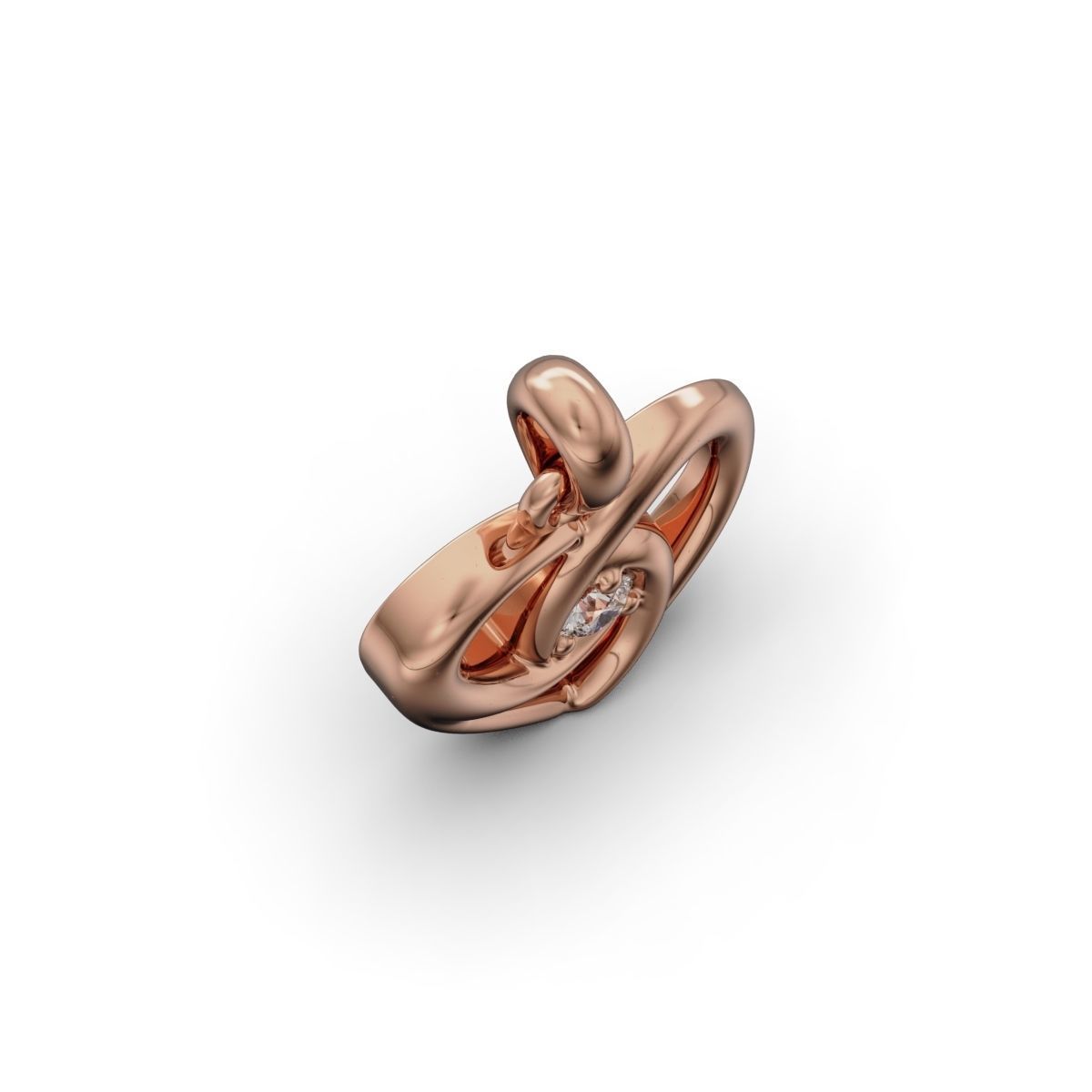 PendantHeart rose gold ring with diamonds 3D print model_2