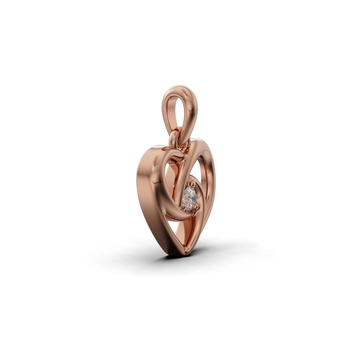 PendantHeart rose gold ring with diamonds 3D print model_1