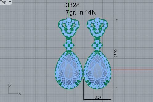 Luxurious  pear earrings 3328 3D print model  3D print model_4