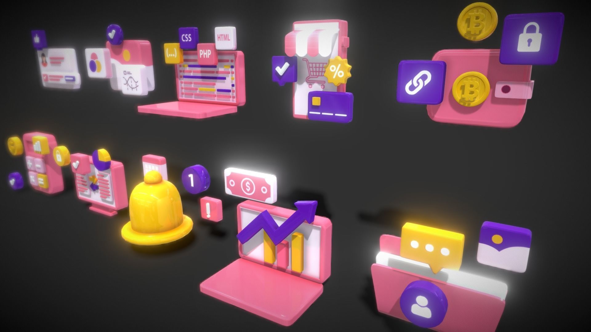 3D Button Collections2 Low-poly 3D model_1