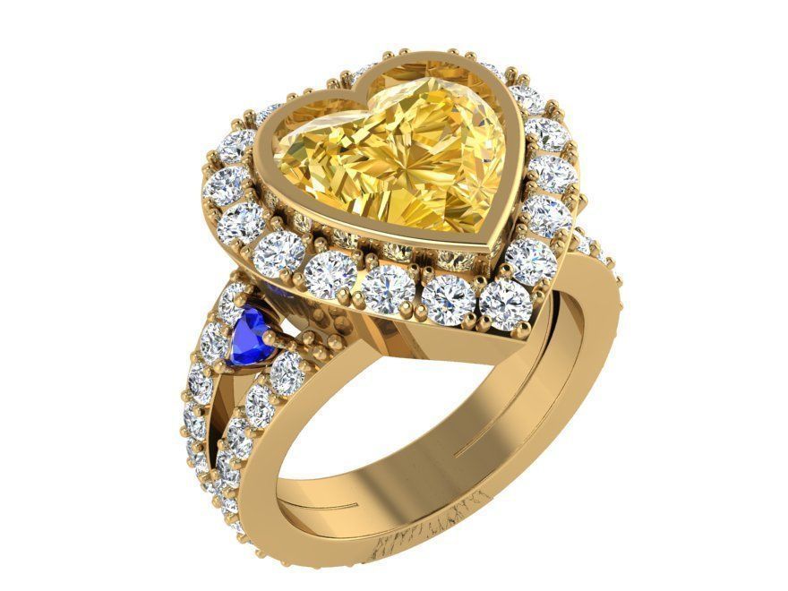 Beautiful yellow heart diamond ring 3331 3D print model 3D print model_1