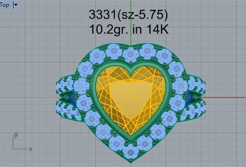 Beautiful yellow heart diamond ring 3331 3D print model 3D print model_4