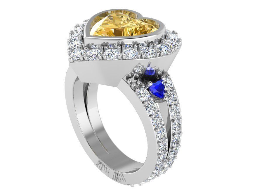 Beautiful yellow heart diamond ring 3331 3D print model 3D print model_2