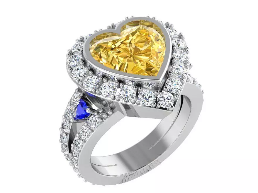 Beautiful yellow heart diamond ring 3331 3D print model 3D print model_0