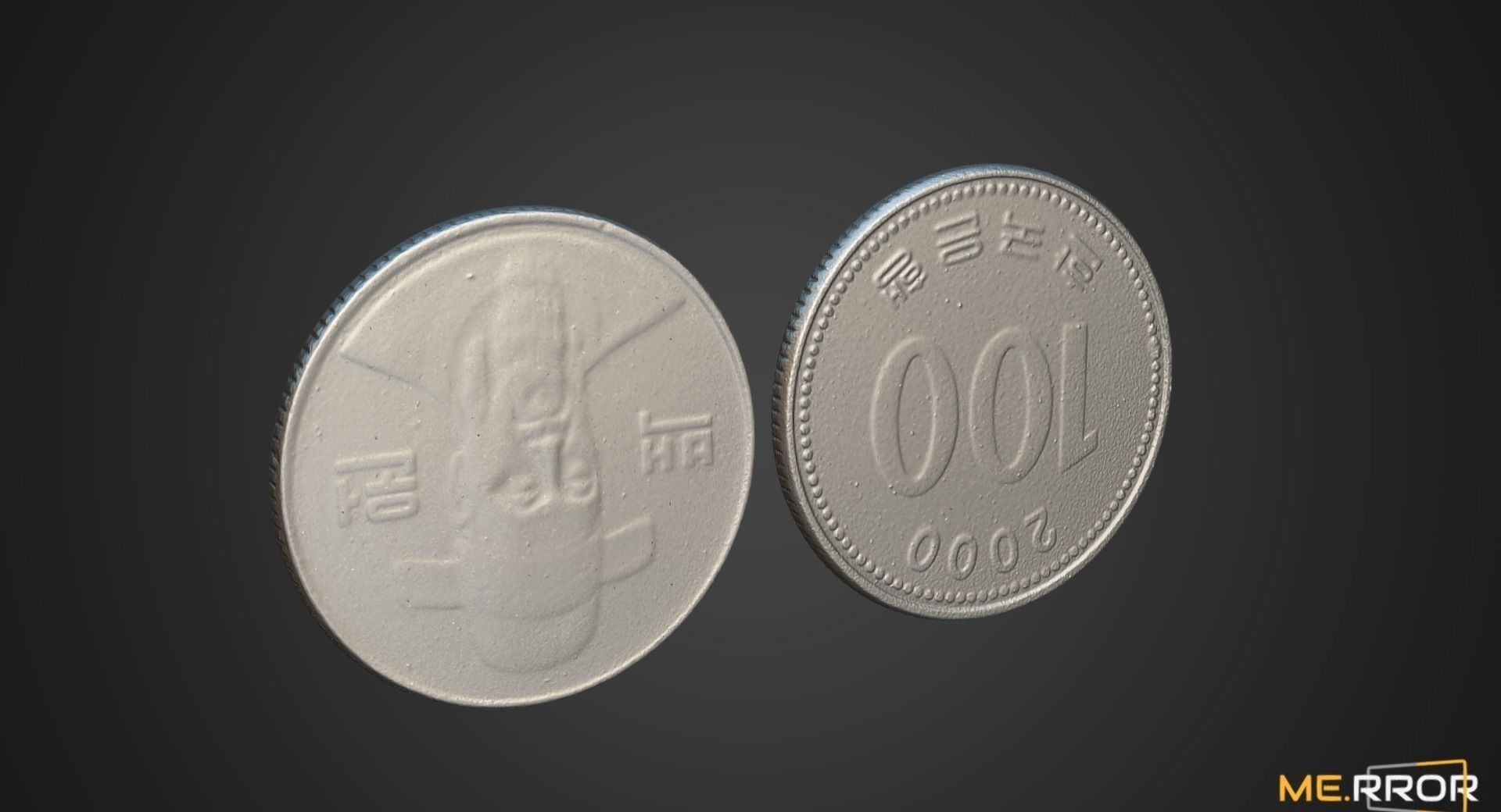 100 Won - Korean Coin Low-poly 3D model_3