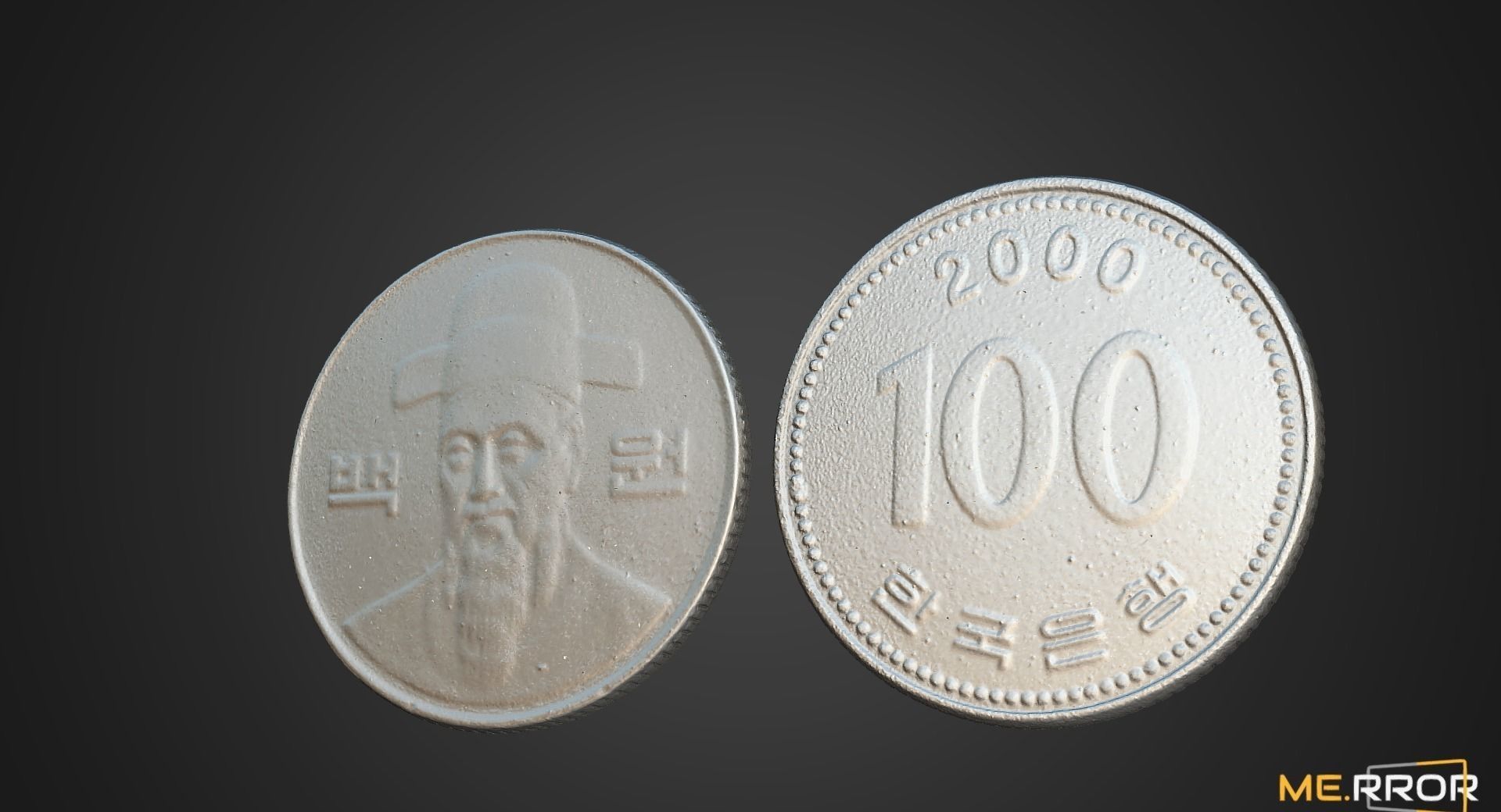 100 Won - Korean Coin Low-poly 3D model_7