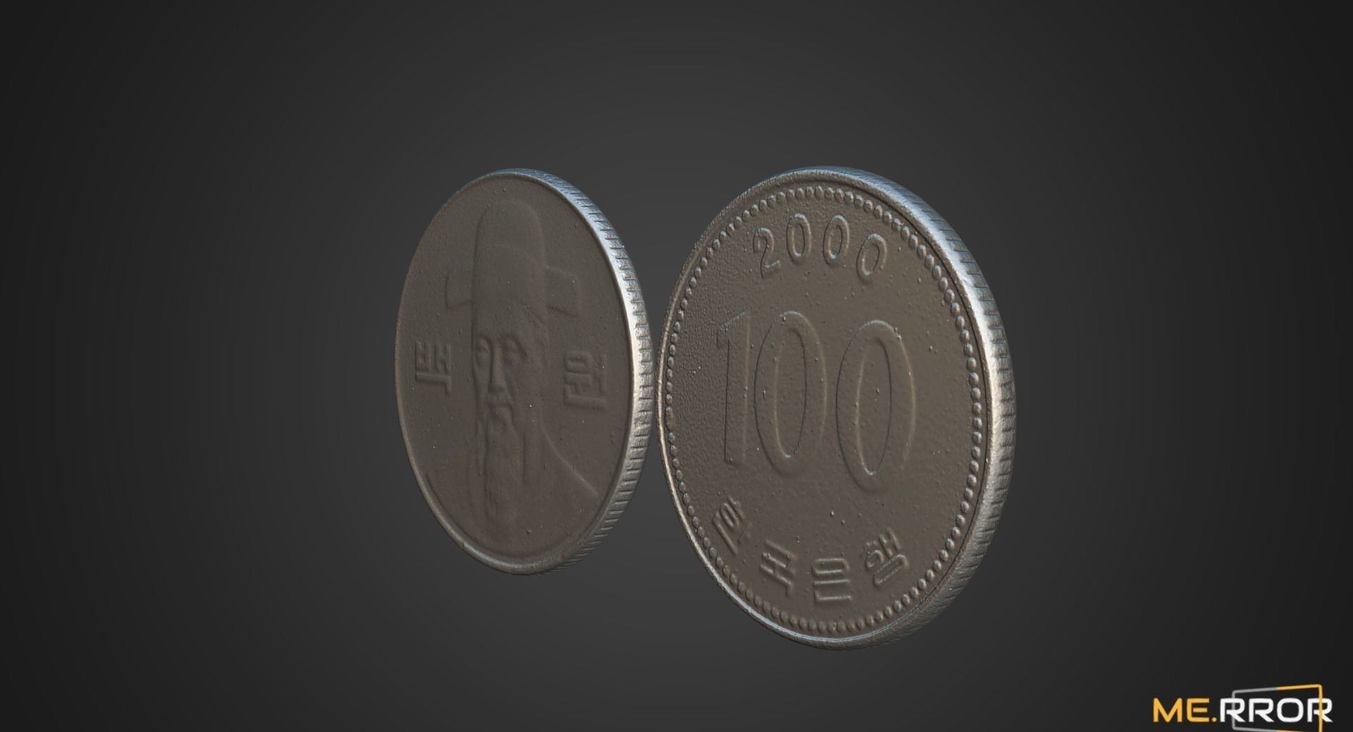 100 Won - Korean Coin Low-poly 3D model_2