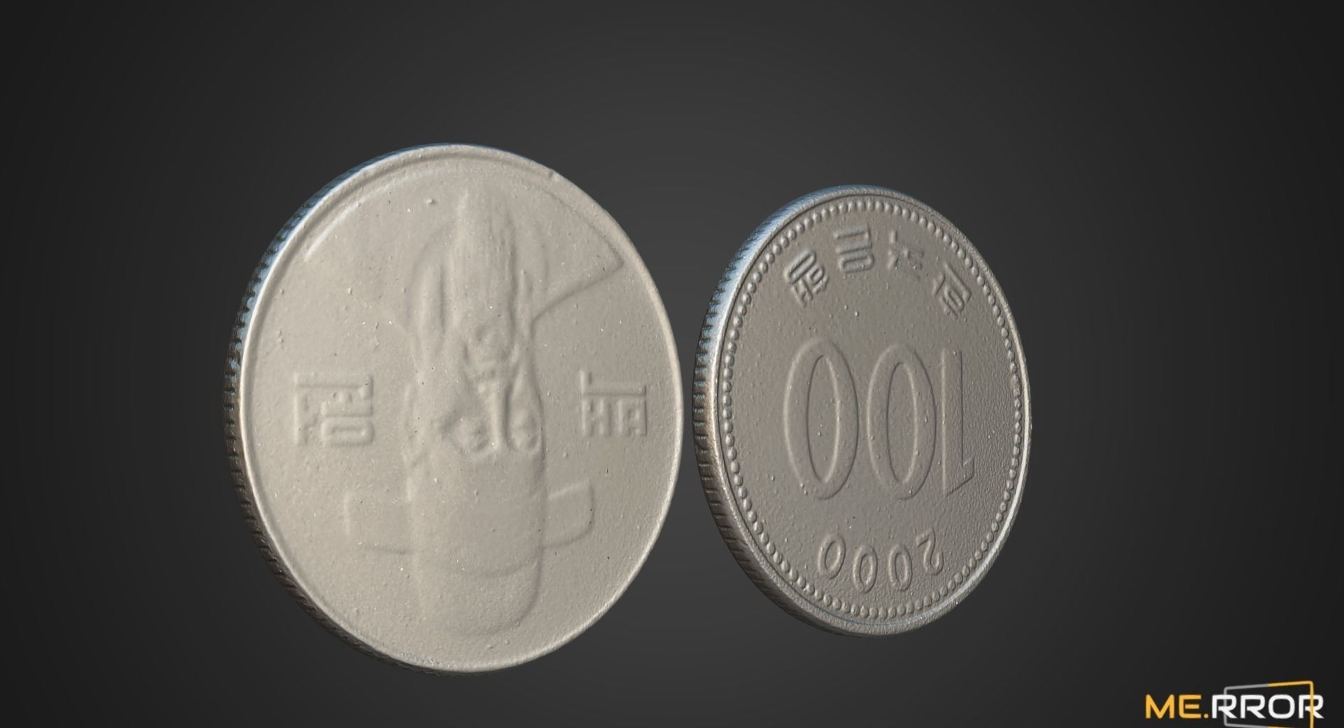 100 Won - Korean Coin Low-poly 3D model_8