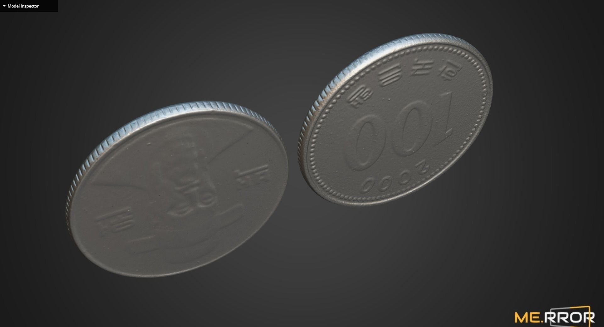 100 Won - Korean Coin Low-poly 3D model_17