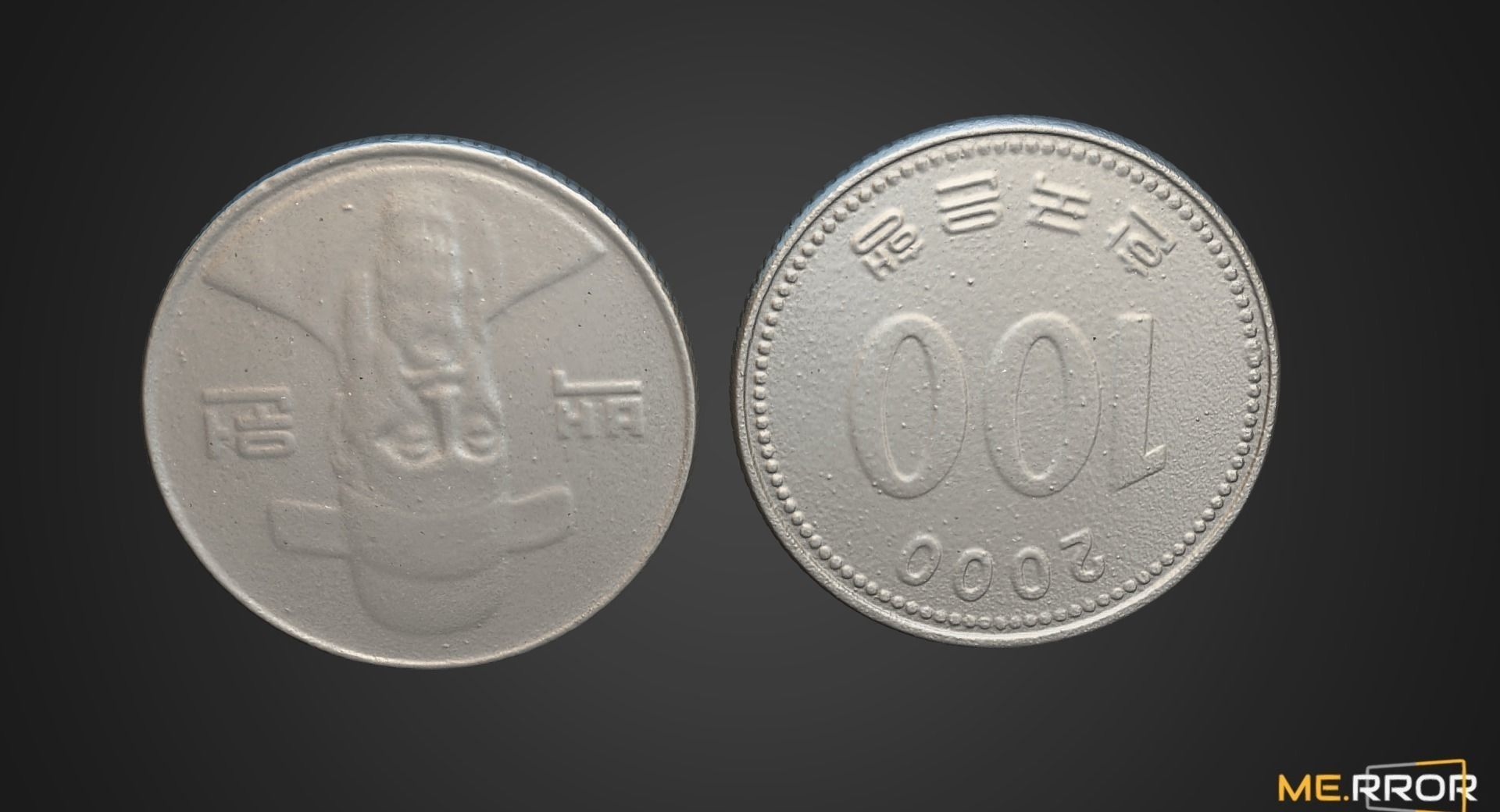 100 Won - Korean Coin Low-poly 3D model_12